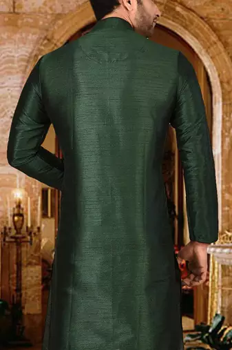 bottle green dupion art silk  kurta with  pattern work and 8 button