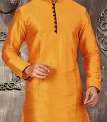 mustard dupion art silk  kurta with  pattern work and 8 button
