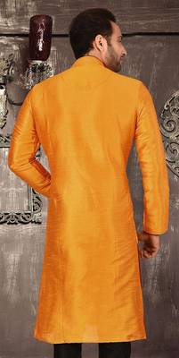 mustard dupion art silk  kurta with  pattern work and 8 button 2