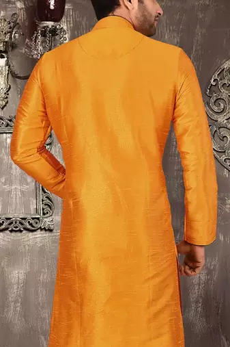 mustard dupion art silk  kurta with  pattern work and 8 button