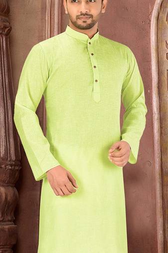 green slub cotton  kurta with  pattern work&wooden button
