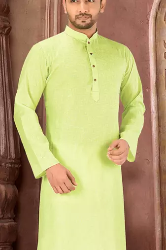 green slub cotton  kurta with  pattern work&wooden button