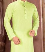 green slub cotton  kurta with  pattern work&wooden button