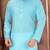 sky blue slub cotton  kurta with  pattern work&wooden button