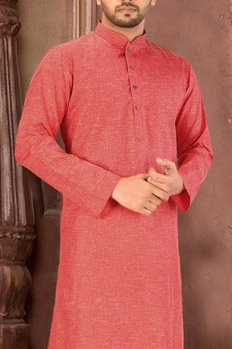 red slub cotton  kurta with  pattern work&wooden button
