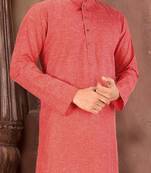 red slub cotton  kurta with  pattern work&wooden button