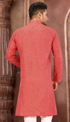 red slub cotton  kurta with  pattern work&wooden button 2