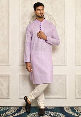 Purple cotton  kurta with  pipein work and hand made buttons 1
