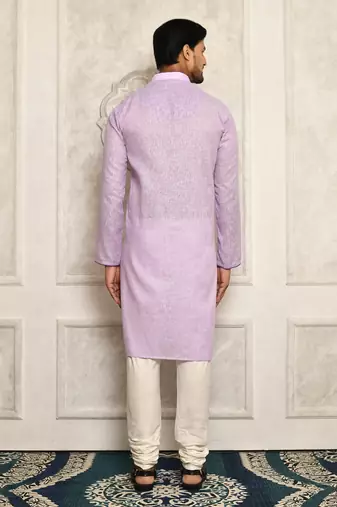 Purple cotton  kurta with  pipein work and hand made buttons