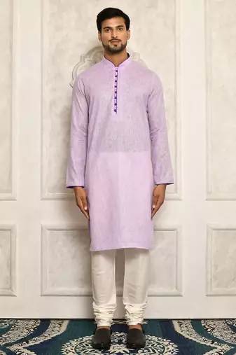 Purple cotton  kurta with  pipein work and hand made buttons
