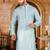 Sky blue cotton  kurta with  pipein work and hand made buttons