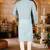Sky blue cotton  kurta with  pipein work and hand made buttons
