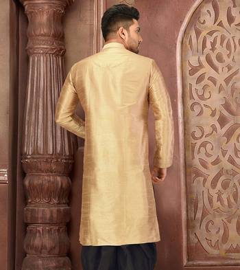 Beige  dupion art silk  kurta with machine dk work in front and hand 2