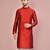 Red dupion art silk  kurta with machine dk work in front and hand