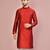 Red dupion art silk  kurta with machine dk work in front and hand