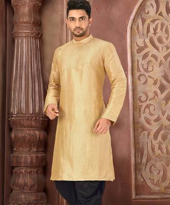 Biscuit dupion art silk  kurta with machine dk work in front and hand 1