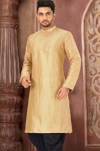 Biscuit dupion art silk  kurta with machine dk work in front and hand