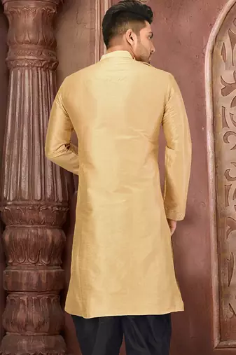 Biscuit dupion art silk  kurta with machine dk work in front and hand