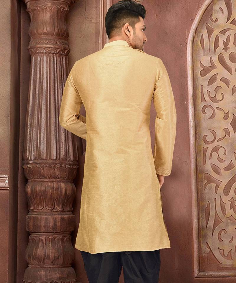 Biscuit dupion art silk  kurta with machine dk work in front and hand