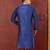 Navy blue dupion art silk  kurta with machine dk work in collar and button line along with printex work