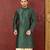 Bottle green dupion art silk  kurta with machine dk work in collar and button line