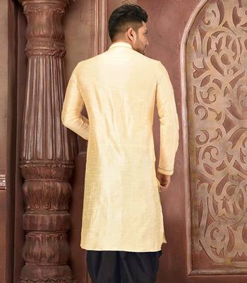 Light beige dupion art silk  kurta with machine dk work in collar and button line 2
