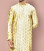 Fawn dupion art silk  kurta with  computerised embroidery machine work