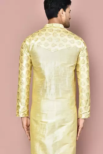 Fawn dupion art silk  kurta with  computerised embroidery machine work