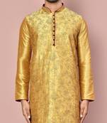 Dark beige dupion art silk  kurta with  computerised embroidery machine work