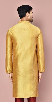 Dark beige dupion art silk  kurta with  computerised embroidery machine work 2
