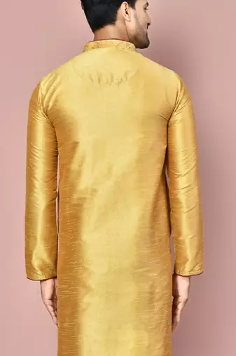 Dark beige dupion art silk  kurta with  computerised embroidery machine work