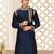 Navy blue dupion art silk  kurta with  computerised embroidery machine work