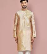 Dark beige dupion art silk kurta with  computerised embroidery machine work
