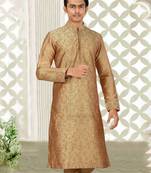 Dark beige dupion art silk kurta with  computerised embroidery machine work