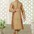 Dark beige dupion art silk kurta with  computerised embroidery machine work