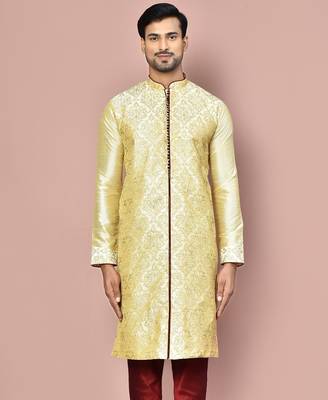 Fawn dupion art silk kurta with  computerised embroidery machine work 1