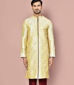 Fawn dupion art silk kurta with  computerised embroidery machine work