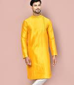 Yellow dupion art silk kurta with  computerised embroidery machine work