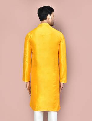 Yellow dupion art silk kurta with  computerised embroidery machine work 4