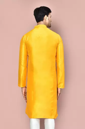 Yellow dupion art silk kurta with  computerised embroidery machine work
