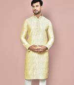 Fawn dupion art silk kurta with  computerised embroidery machine work