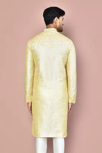 Fawn dupion art silk kurta with  computerised embroidery machine work