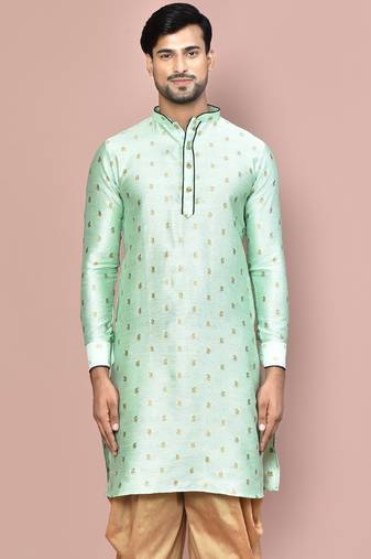 green fancy fabric  kurta with pattern work&pipein work