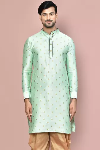 green fancy fabric  kurta with pattern work&pipein work