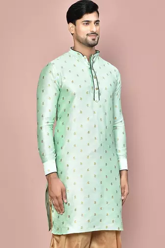 green fancy fabric  kurta with pattern work&pipein work