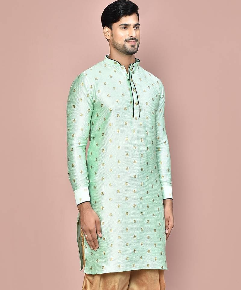green fancy fabric  kurta with pattern work&pipein work