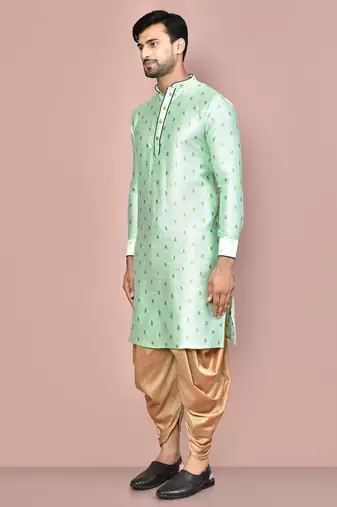 green fancy fabric  kurta with pattern work&pipein work