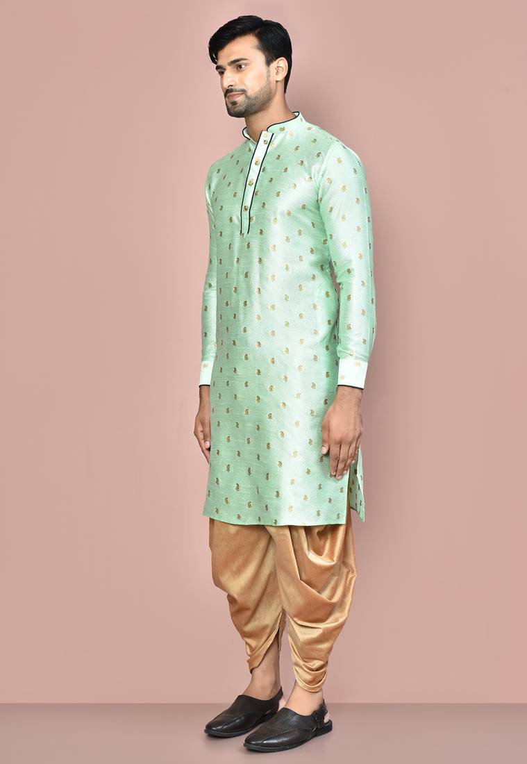 green fancy fabric  kurta with pattern work&pipein work