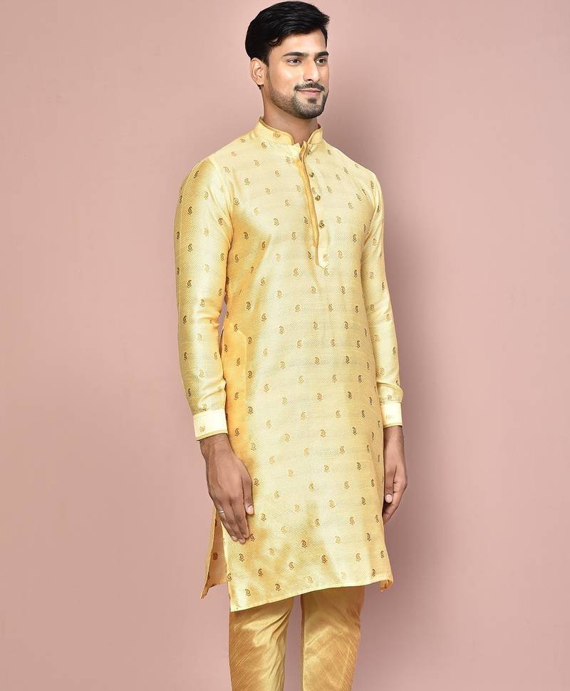 rust fancy fabric kurta with pattern work&pipein work