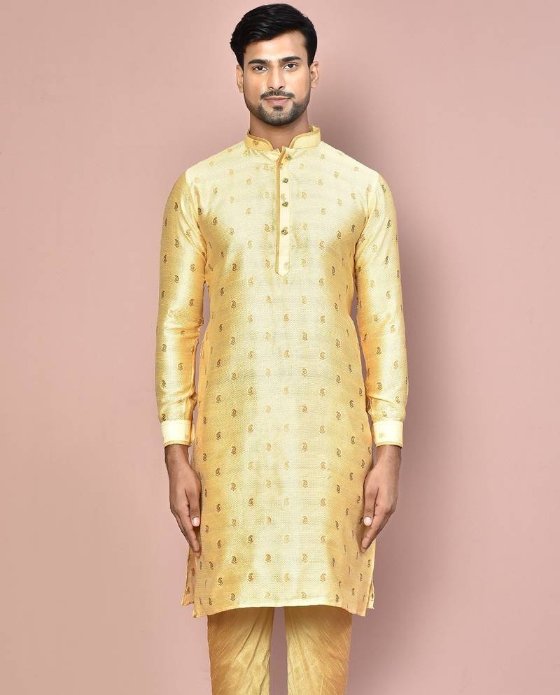 rust fancy fabric kurta with pattern work&pipein work